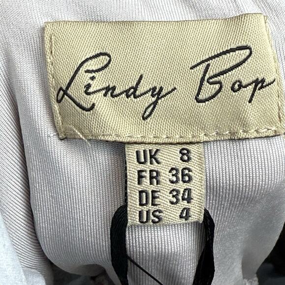 Lindy Bop Bambi Blue Holland Print Swing Dress Pin Up Retro Sz 4 50s Rockabilly - Picture 9 of 11